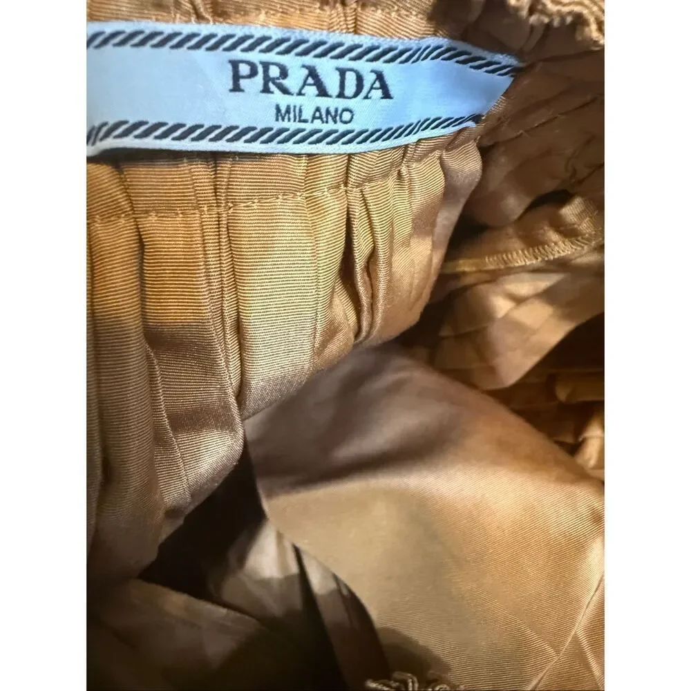 Rare Prada Milano  Pull-On Pleated A-Line Midi Skirt Tan Brown Size 38 NWOT